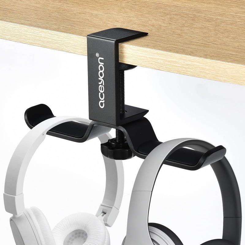 aceyoon Foldable Headphone Stand for Desk, Aluminum Headset Stand Clamp Hook Under Desk Space Save Mount, Headset Holder for Gaming Headphone, Office, Backpack, Bag, Purse Hanging (Black) - Image 1